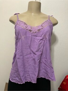 Boat women’s Y2K 2000s Lilac Crochet-Trim Spaghetti Strap Tank Top size L